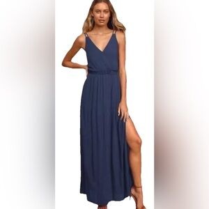LULUS Lost In Paradise Navy Blue Long Formal Maxi Dress W/Strappy Back Size XS